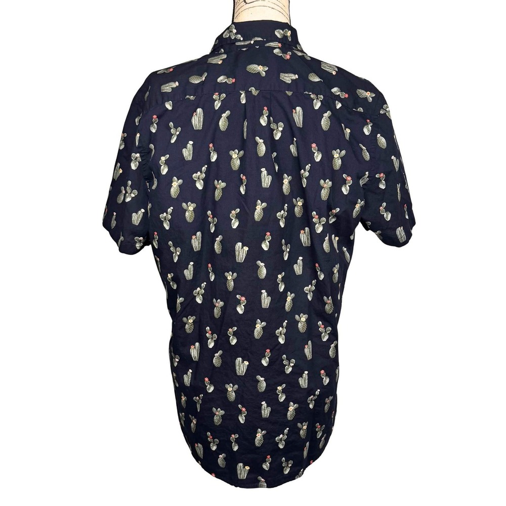 Goodthreads Button Down Camp Shirt Cactus Print Black Cotton Sz L Golf Resort